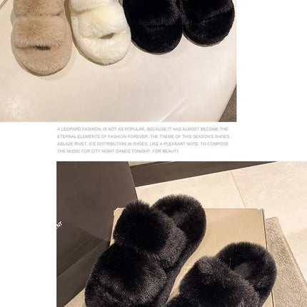 Women's Platform Plush Cotton Slippers – Thick Sole Indoor Fur Slides