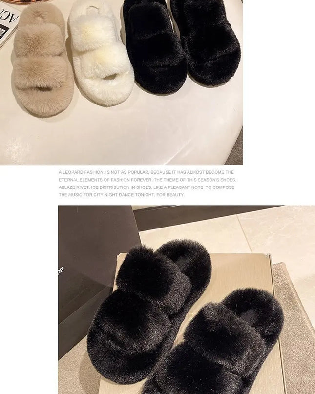 Women's Platform Plush Cotton Slippers – Thick Sole Indoor Fur Slides