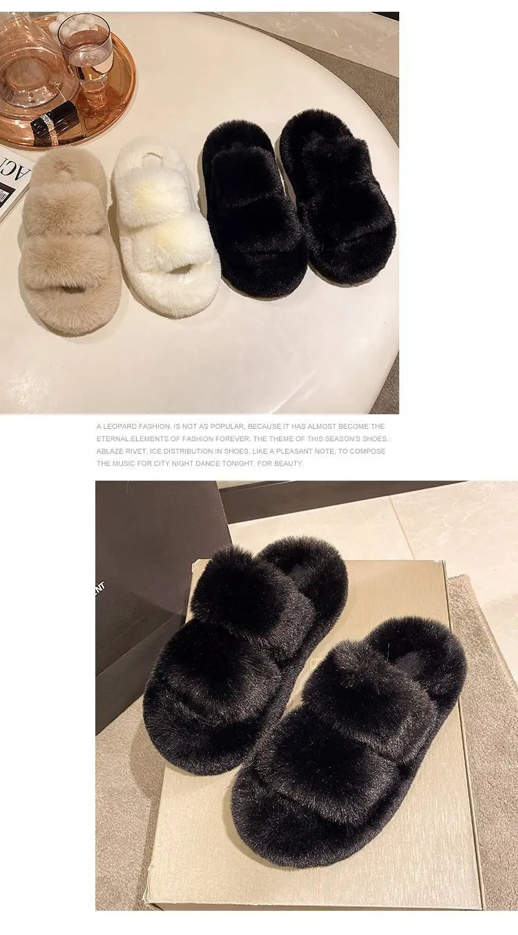 Women's Platform Plush Cotton Slippers – Thick Sole Indoor Fur Slides