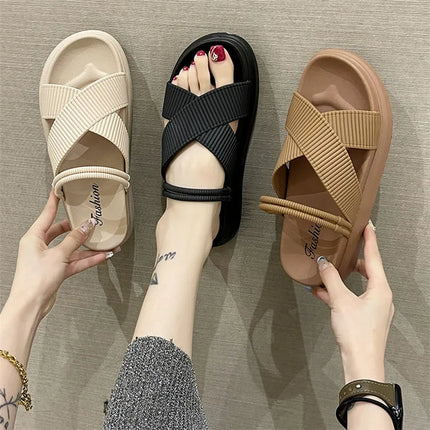 Women’s Fairy Style Flat Roman Sandals – Summer Thick Sole Beach Shoes