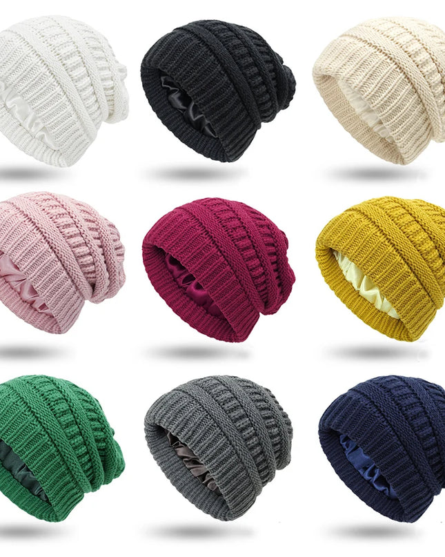 Women’s Silk-Satin Lined Chunky Knit Beanie