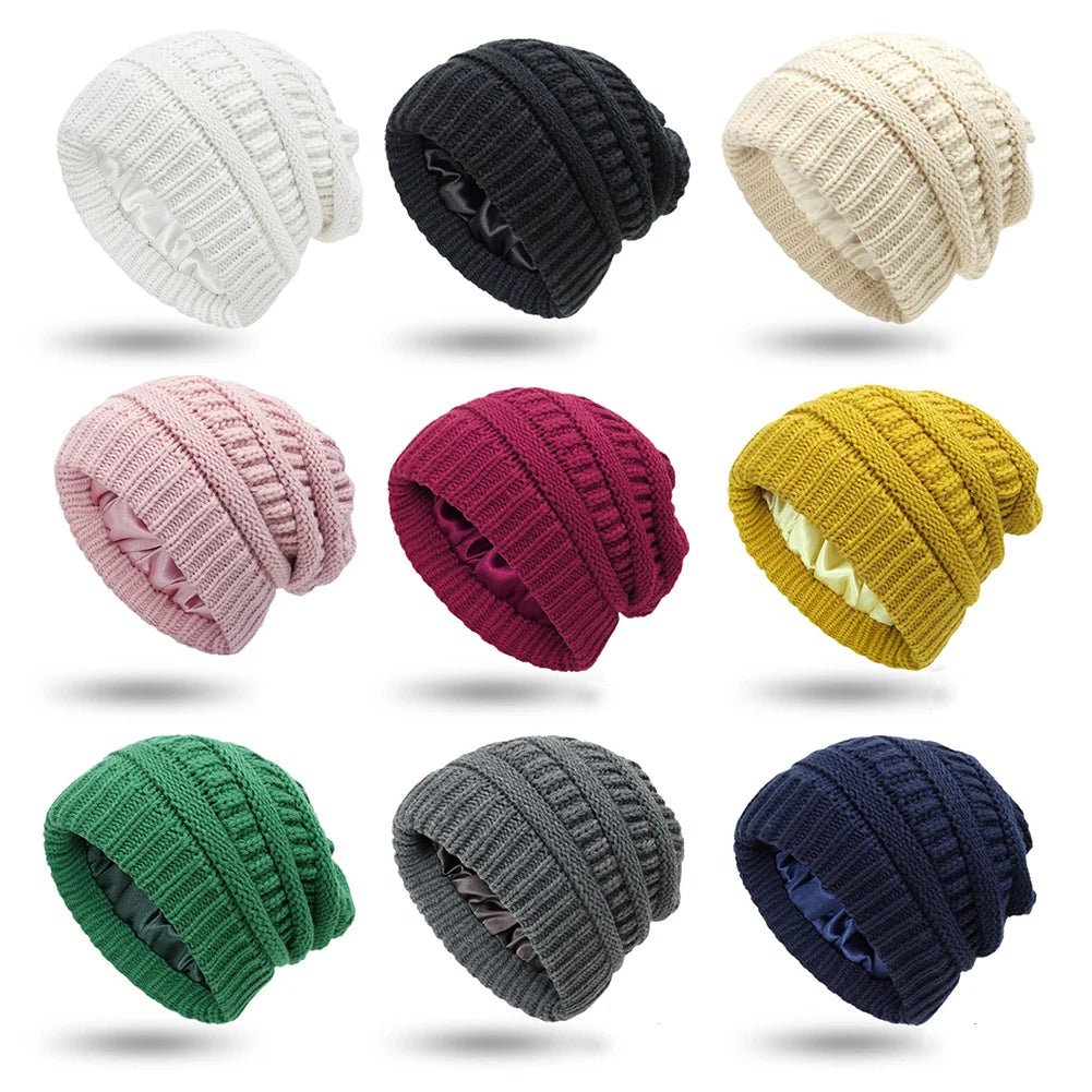 Women’s Silk-Satin Lined Chunky Knit Beanie