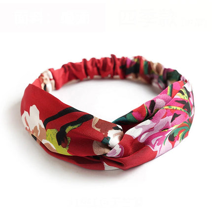 Vintage Boho Printed Cross Turban Headband – Wide Stretchy Fabric Band