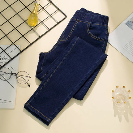 Black Elastic-Waist Slim Stretch Jeans – 6XL High-Waist Ankle-Length