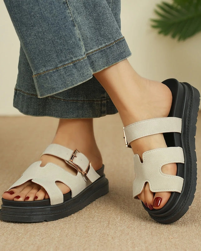 Women’s Trendy Velcro Belt‑Buckle Beach Sandals – Thick Sole Sport Slides