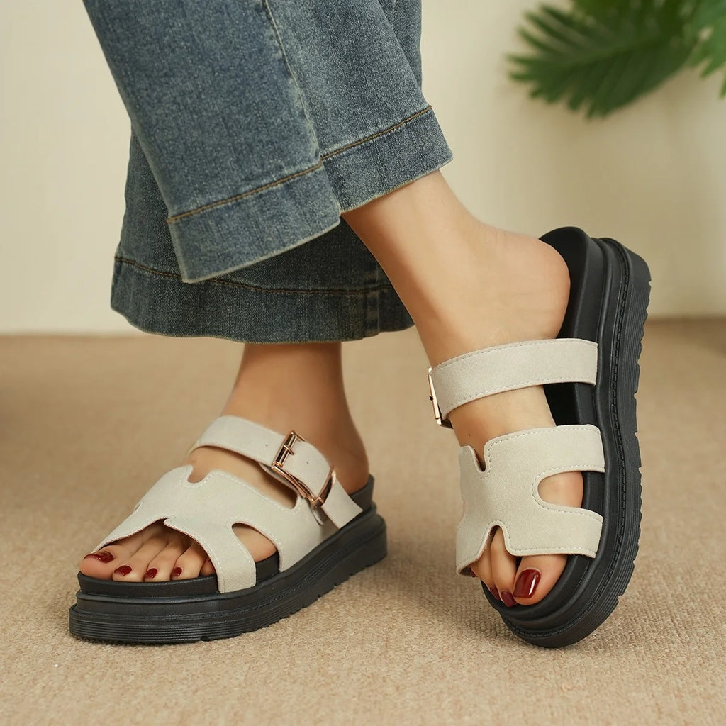 Women’s Trendy Velcro Belt‑Buckle Beach Sandals – Thick Sole Sport Slides
