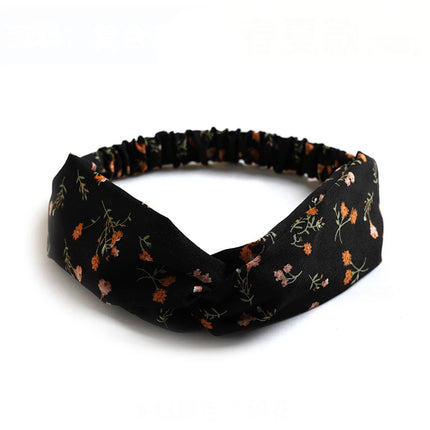 Vintage Boho Printed Cross Turban Headband – Wide Stretchy Fabric Band