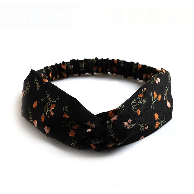 Vintage Boho Printed Cross Turban Headband – Wide Stretchy Fabric Band