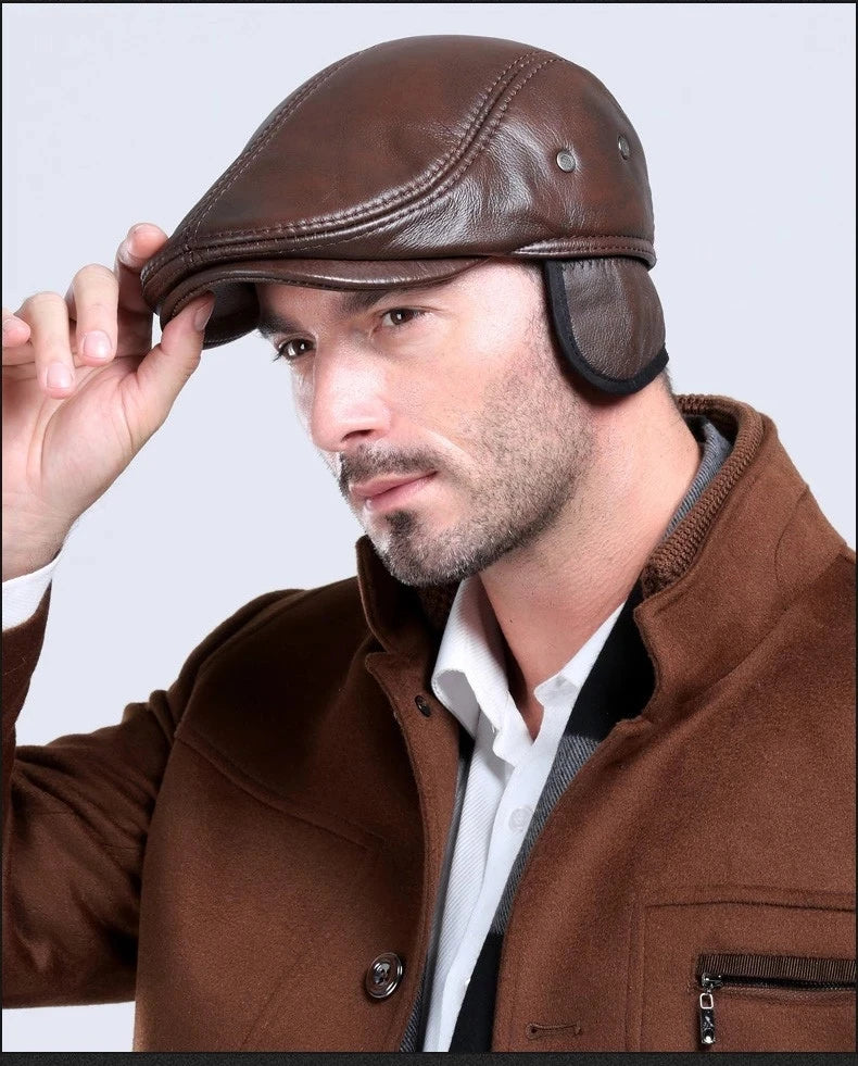 Cowhide Leather Dad Hat With Ear-HighTouch