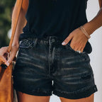 Black High-Waist Elastic Denim Shorts – Summer Casual for Women-HighTouch
