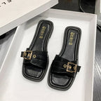 Stylish Outdoor PU Slippers with Gold Buckle – All-Season Comfort | Model 221-HighTouch