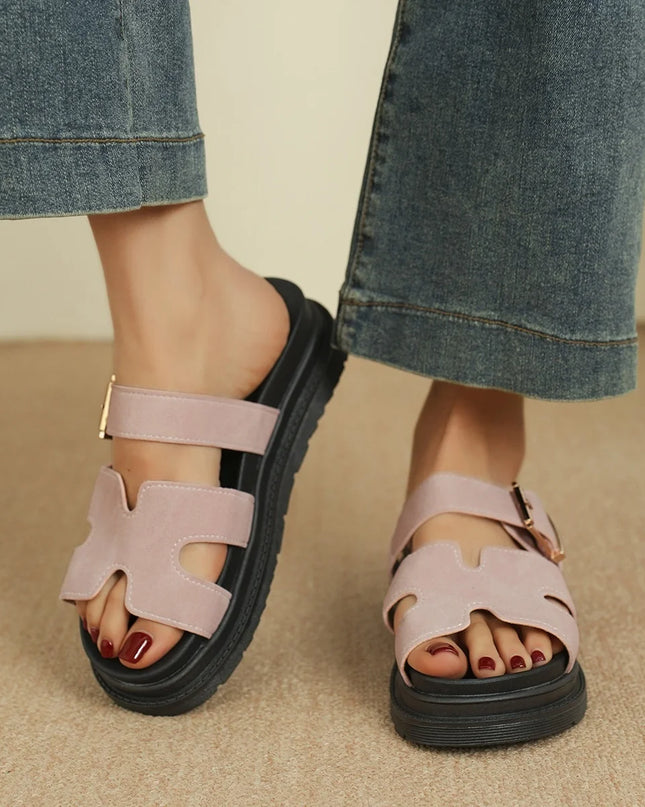 Women’s Trendy Velcro Belt‑Buckle Beach Sandals – Thick Sole Sport Slides