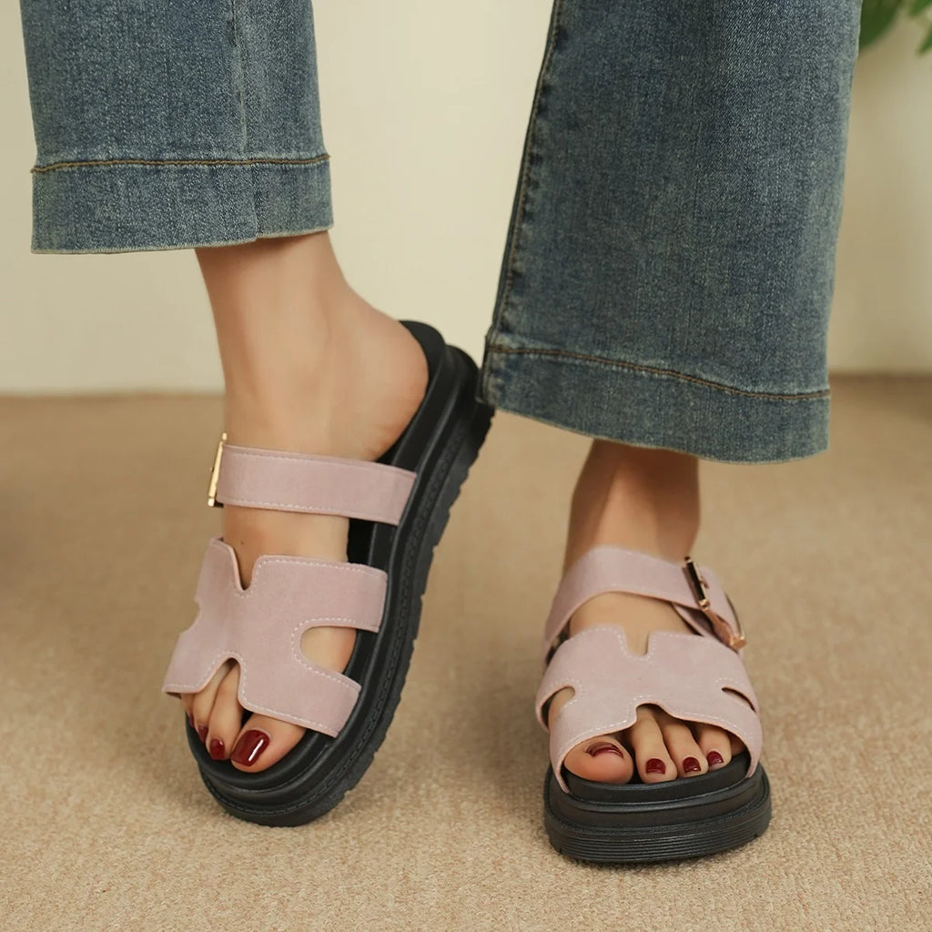 Women’s Trendy Velcro Belt‑Buckle Beach Sandals – Thick Sole Sport Slides