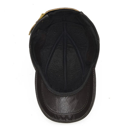Genuine Leather Earflap Baseball Cap – Real Cowhide Winter Warmth