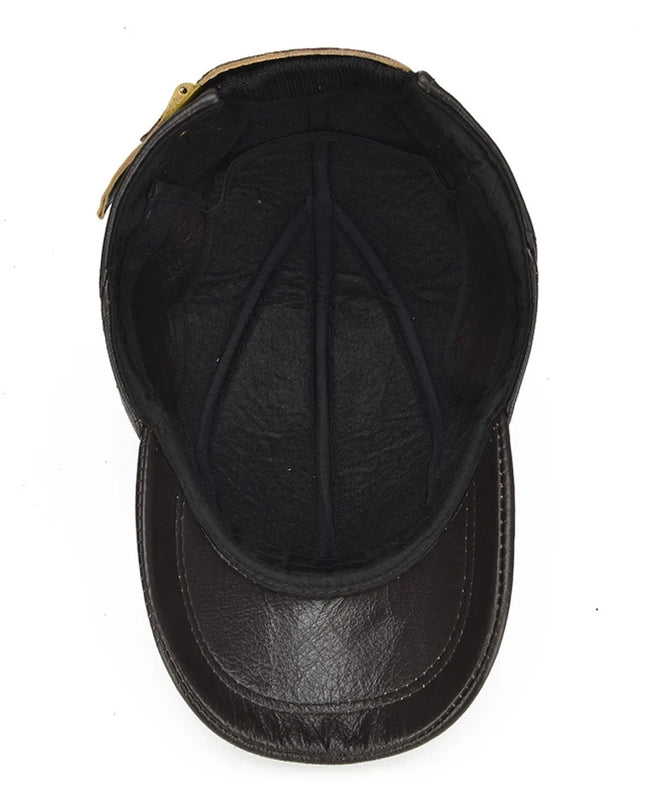 Genuine Leather Earflap Baseball Cap – Real Cowhide Winter Warmth