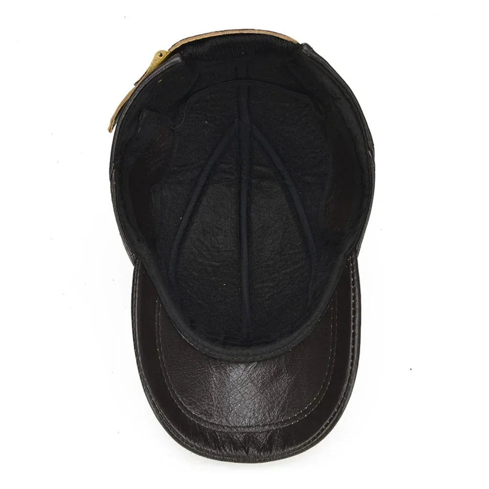 Men's Genuine Cowhide Leather Cap – Vintage Style