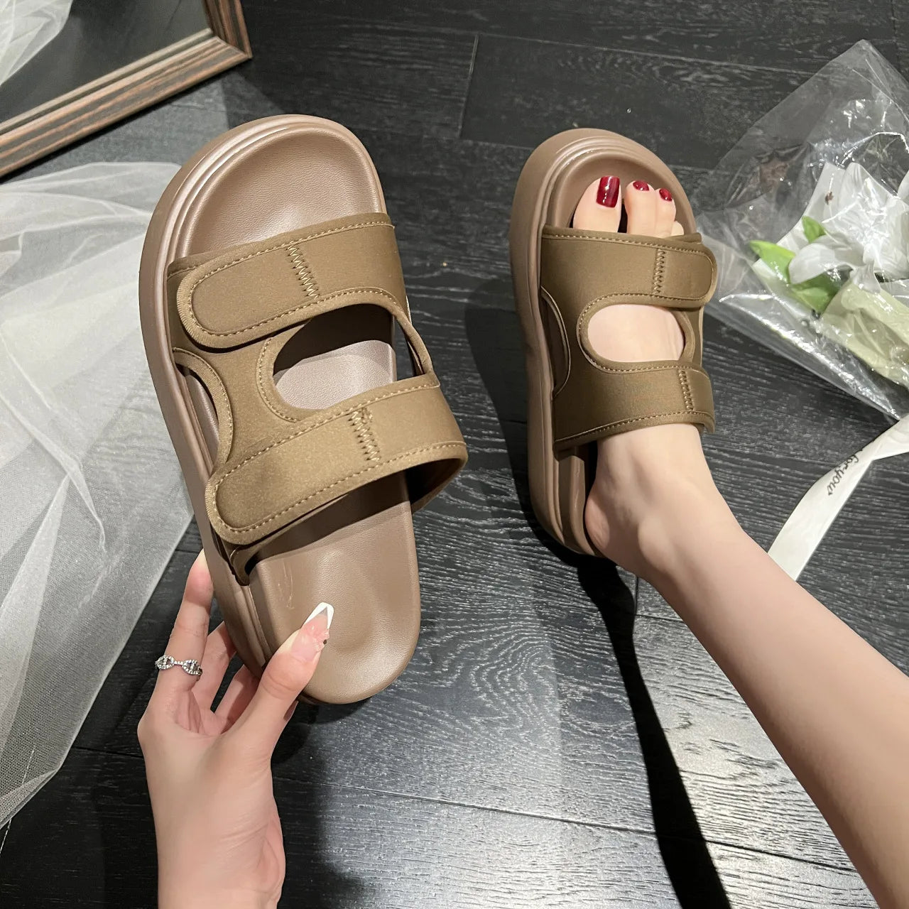 Women's Summer Velcro Sport Sandals – Thick Sole Casual Beach Slides