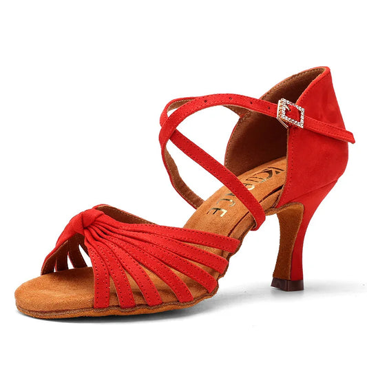 Red 7cm Soft Sole Women Latin Dance Shoes Strap Salsa Ballroom Tango Jazz Free Dancing Shoes