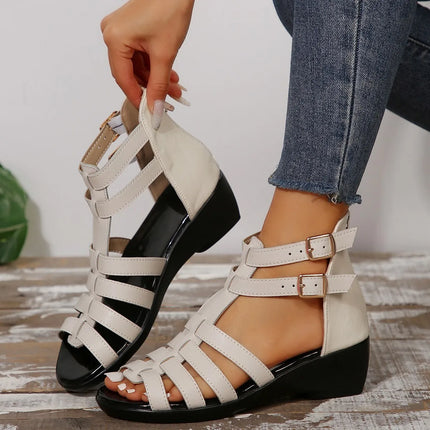 2025 Spring Summer Ladies' Plus Size Wedge Sandals Comfortable Durable Beach Flat Sandals Solid Color by Temu-New Foreign Trade