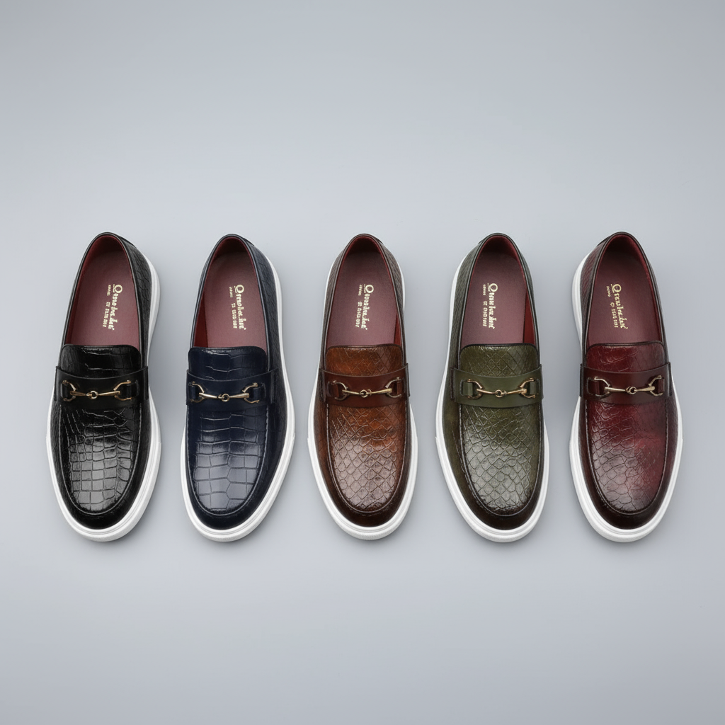 Men’s Leather Loafers – Embossed Slip-On Style