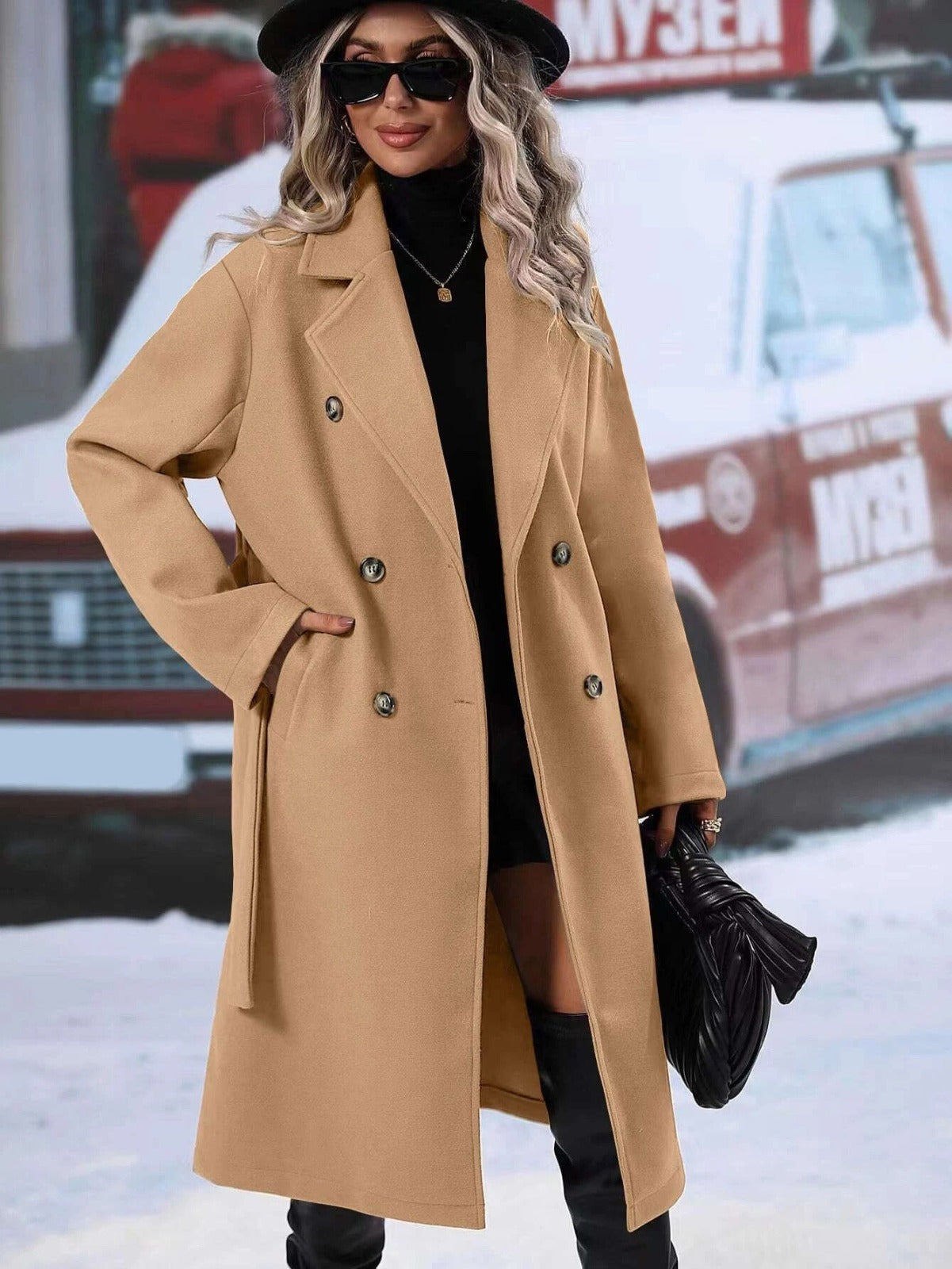 Elegant Helsinki Double-Breasted Coat – Women’s Tailored Outerwear