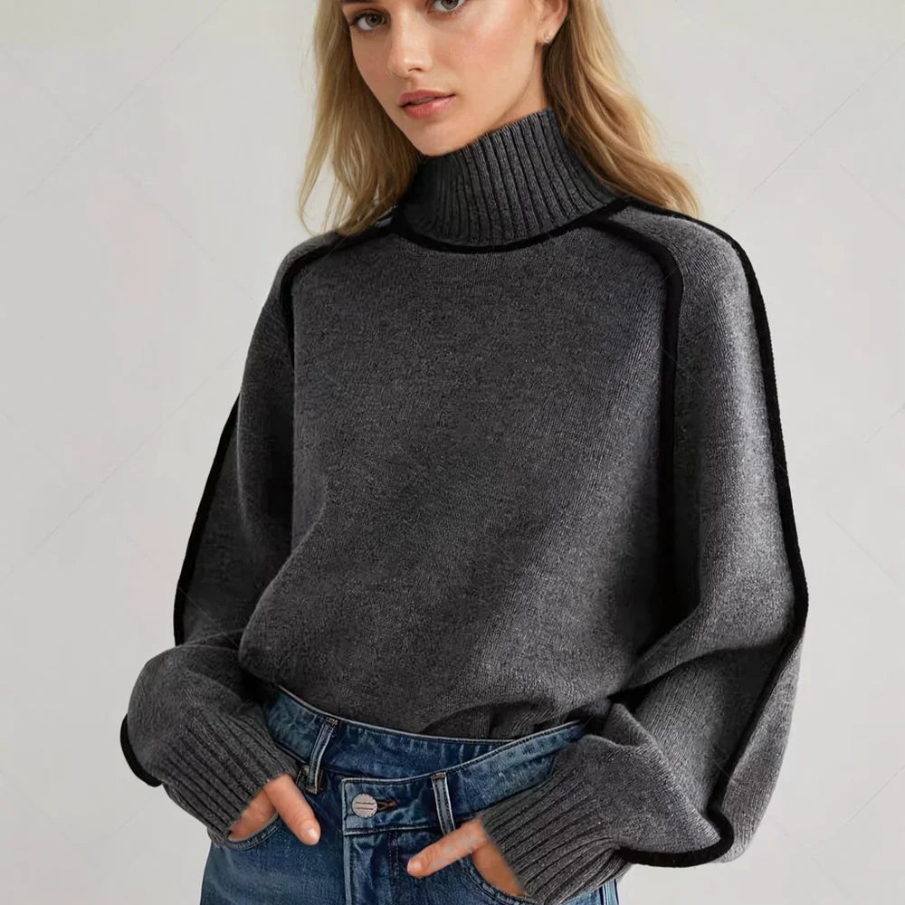 Women’s Soft Ribbed Turtleneck Sweater with Relaxed Fit