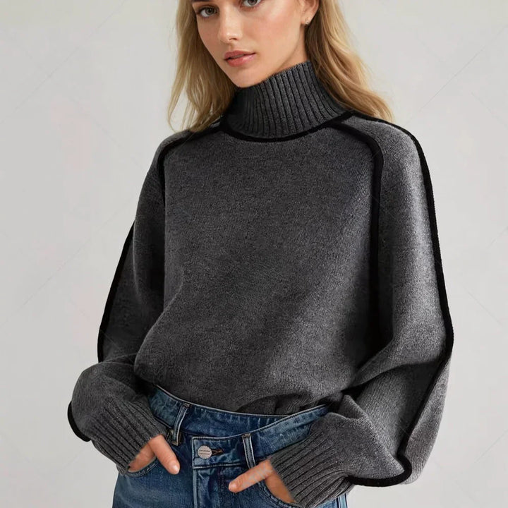 Women’s Soft Ribbed Turtleneck Sweater with Relaxed Fit