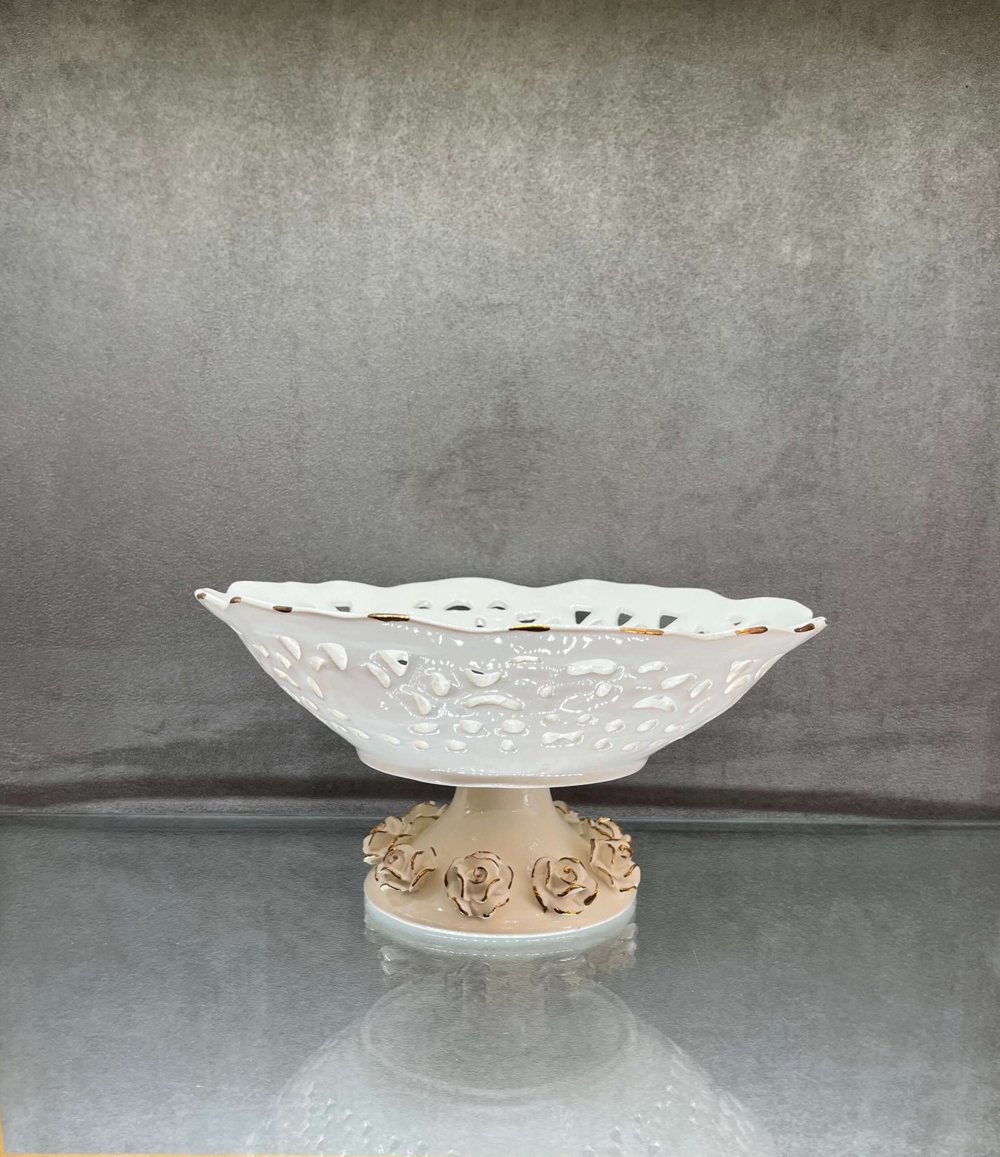 White Rose Pedestal Bowl