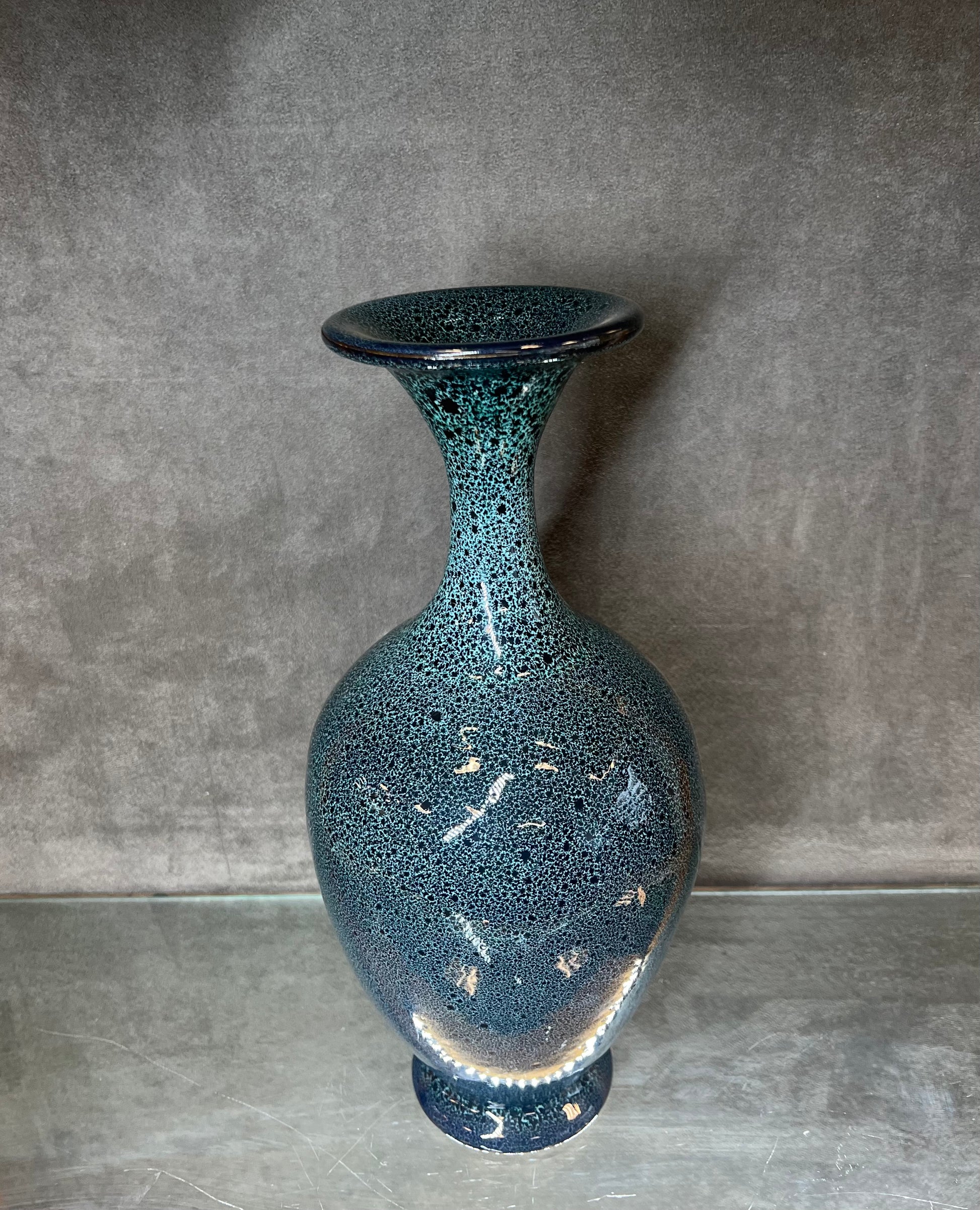 Glazed Blue Trumpet Vase - HighTouch 