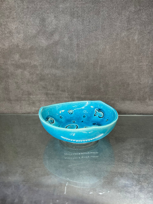 Glazed Ceramic Carved Fish Bowl - HighTouch 