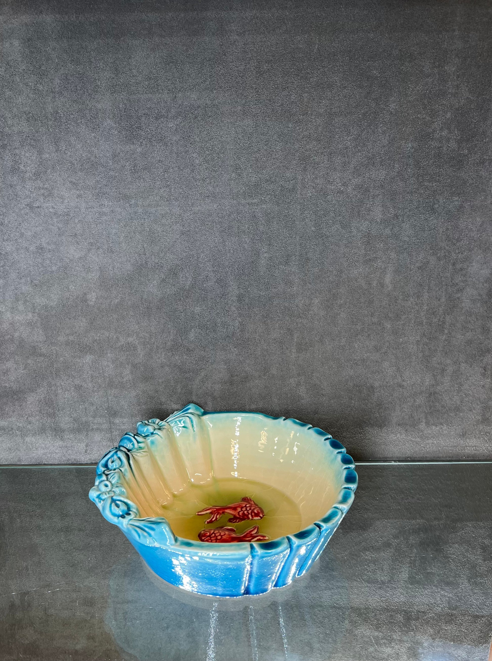 Glazed Blue Fish Bowl Decoration - HighTouch 