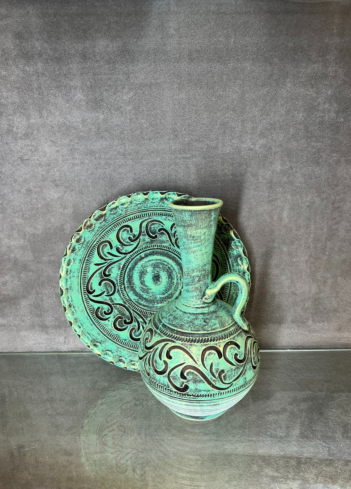 Sea Green Ceramic Plate+Vase