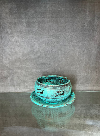 Sea Green Ceramic Bowl+Plate