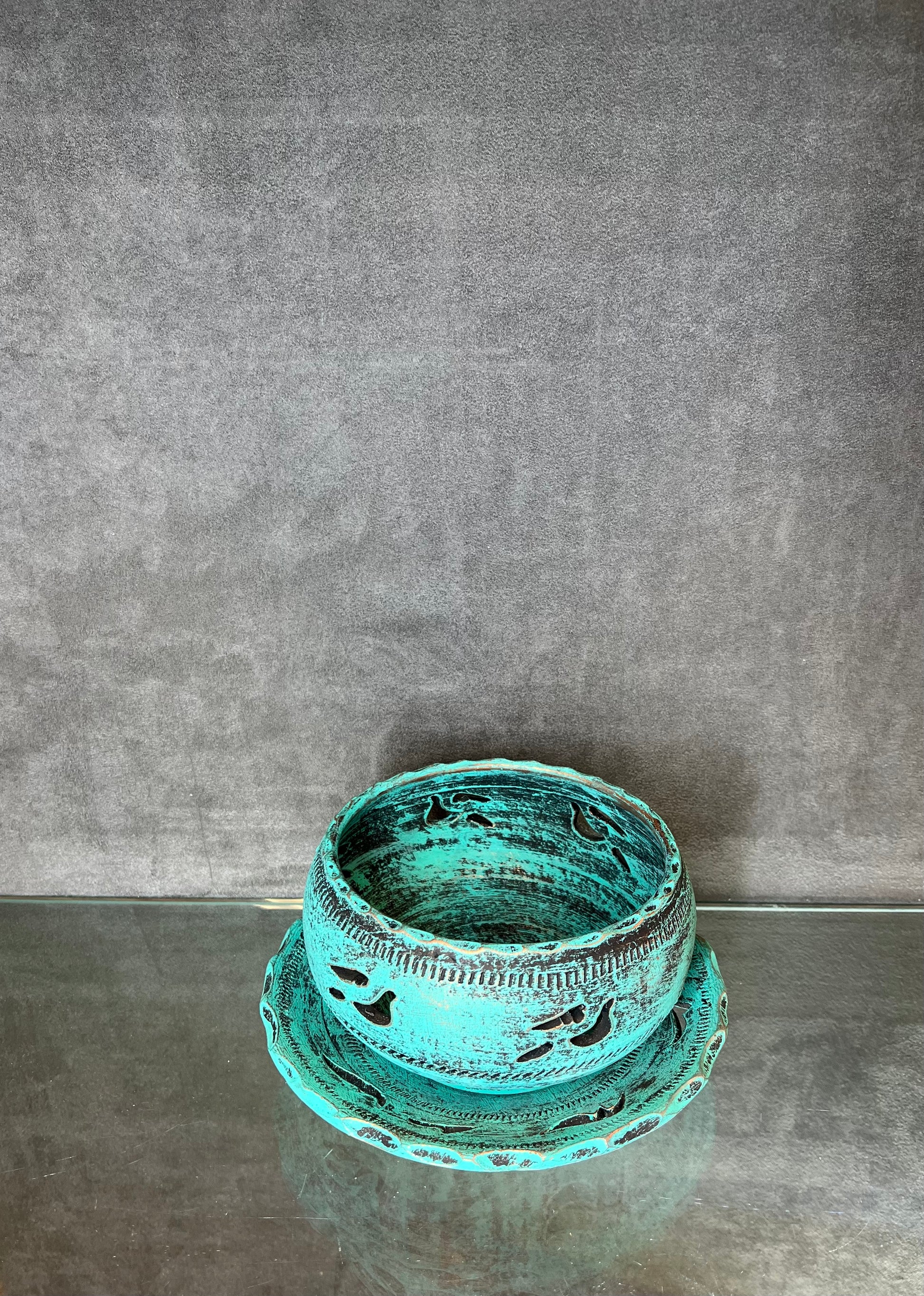 Sea Green Ceramic Bowl+Plate - HighTouch 