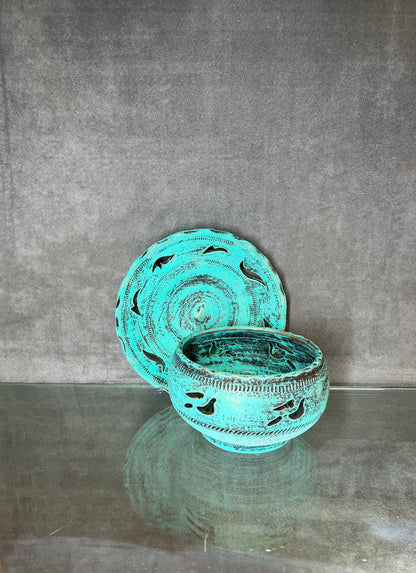 Sea Green Ceramic Bowl+Plate