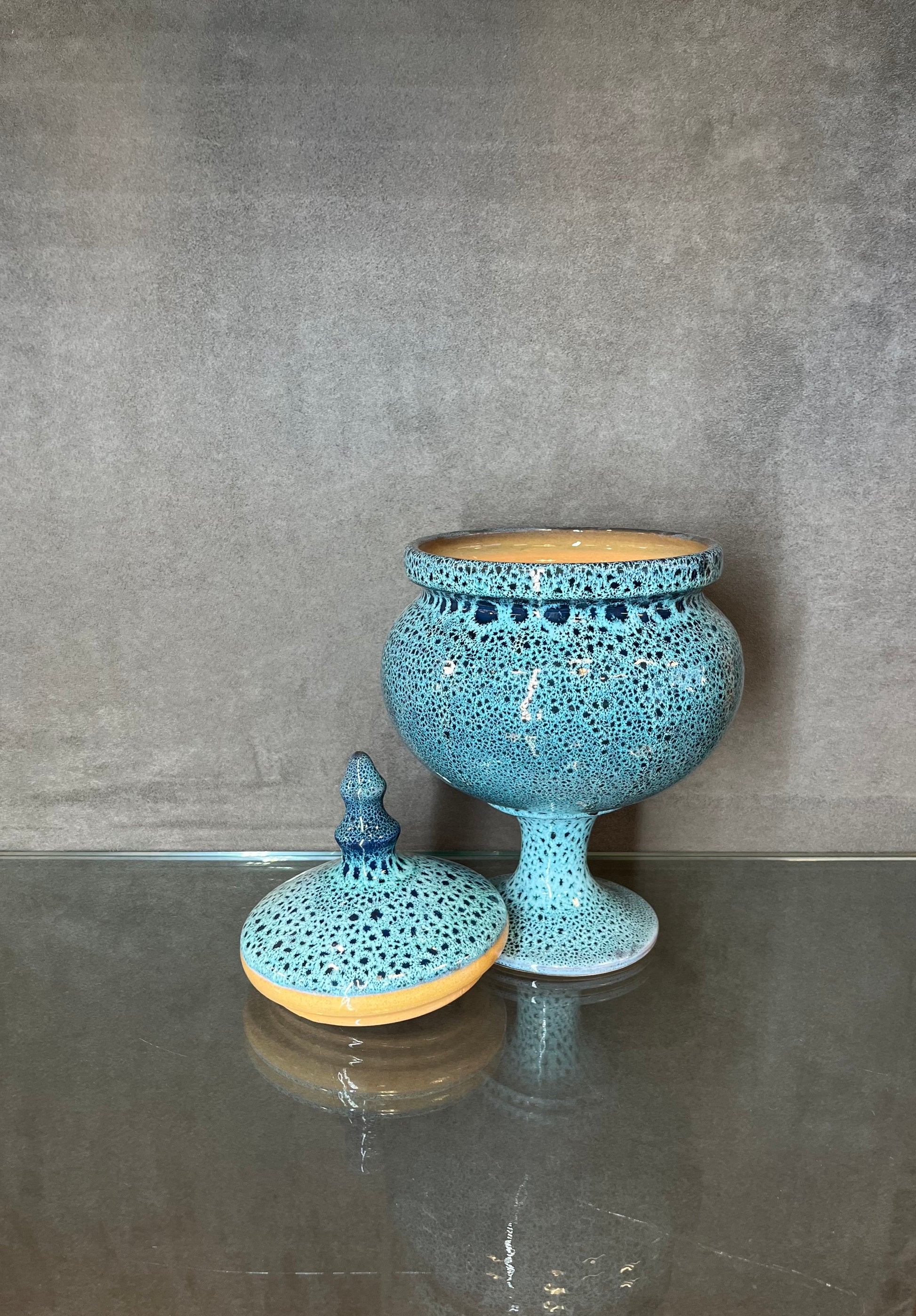 Glazed ceramic turquoise candy pot - HighTouch 