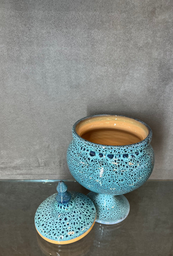 Glazed ceramic turquoise candy pot - HighTouch 