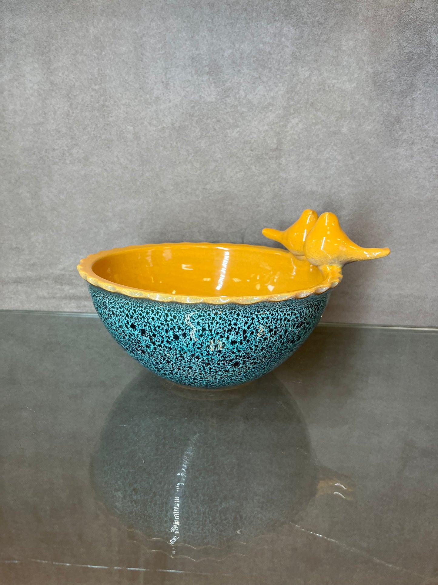 Glazed Ceramic Love Bird Bowl