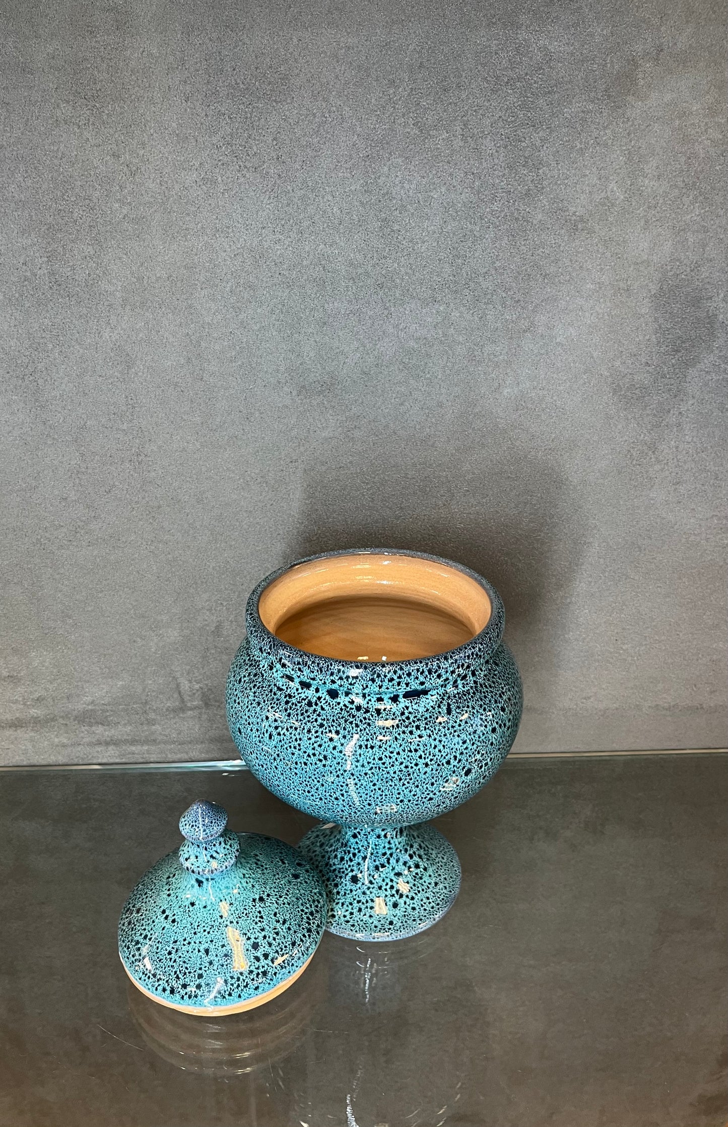 Glazed ceramic turquoise candy pot - HighTouch 