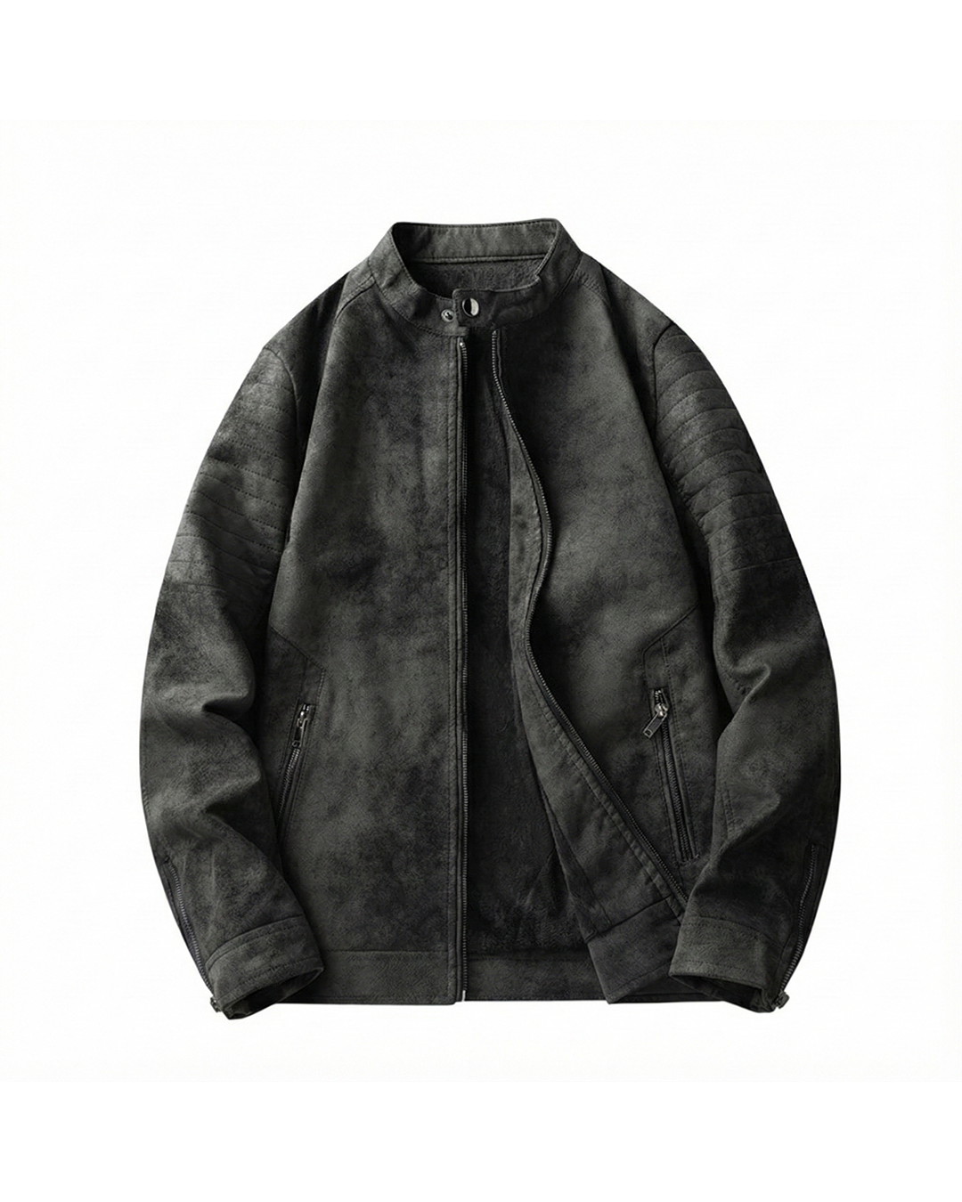 Men's Suede-Style Moto Jacket – Quilted & Warm