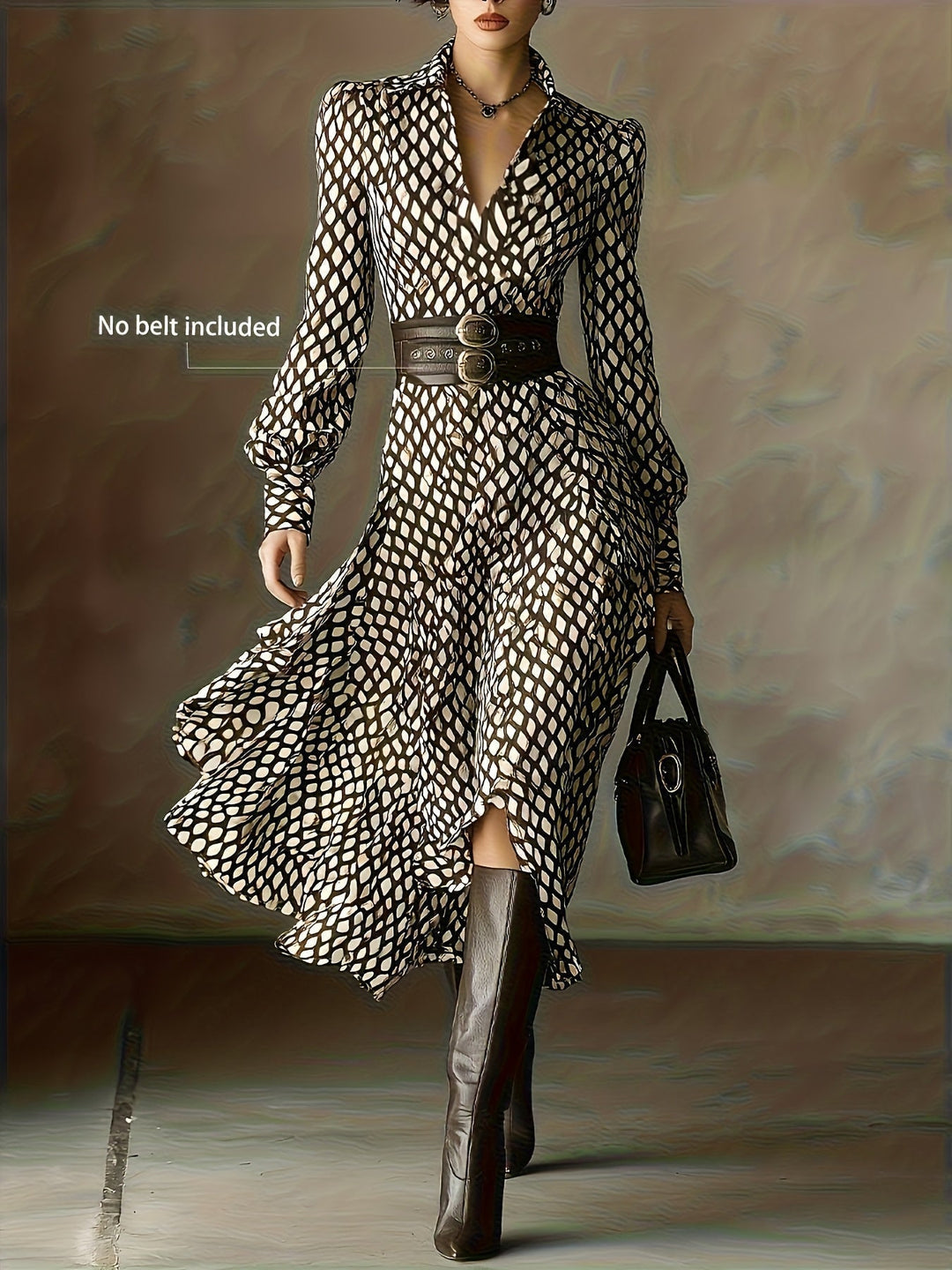 Women's Vintage Rhombus Print Dress Short Sleeve A-Line Casual