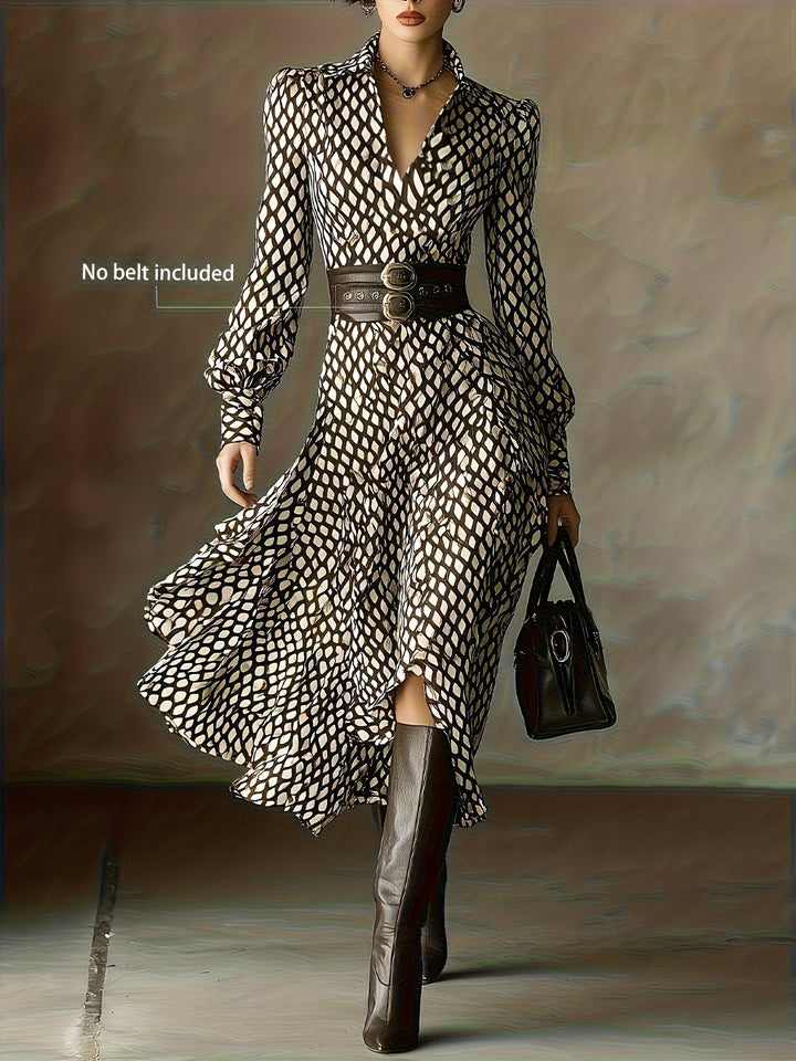 Women's Vintage Rhombus Print Dress Short Sleeve A-Line Casual
