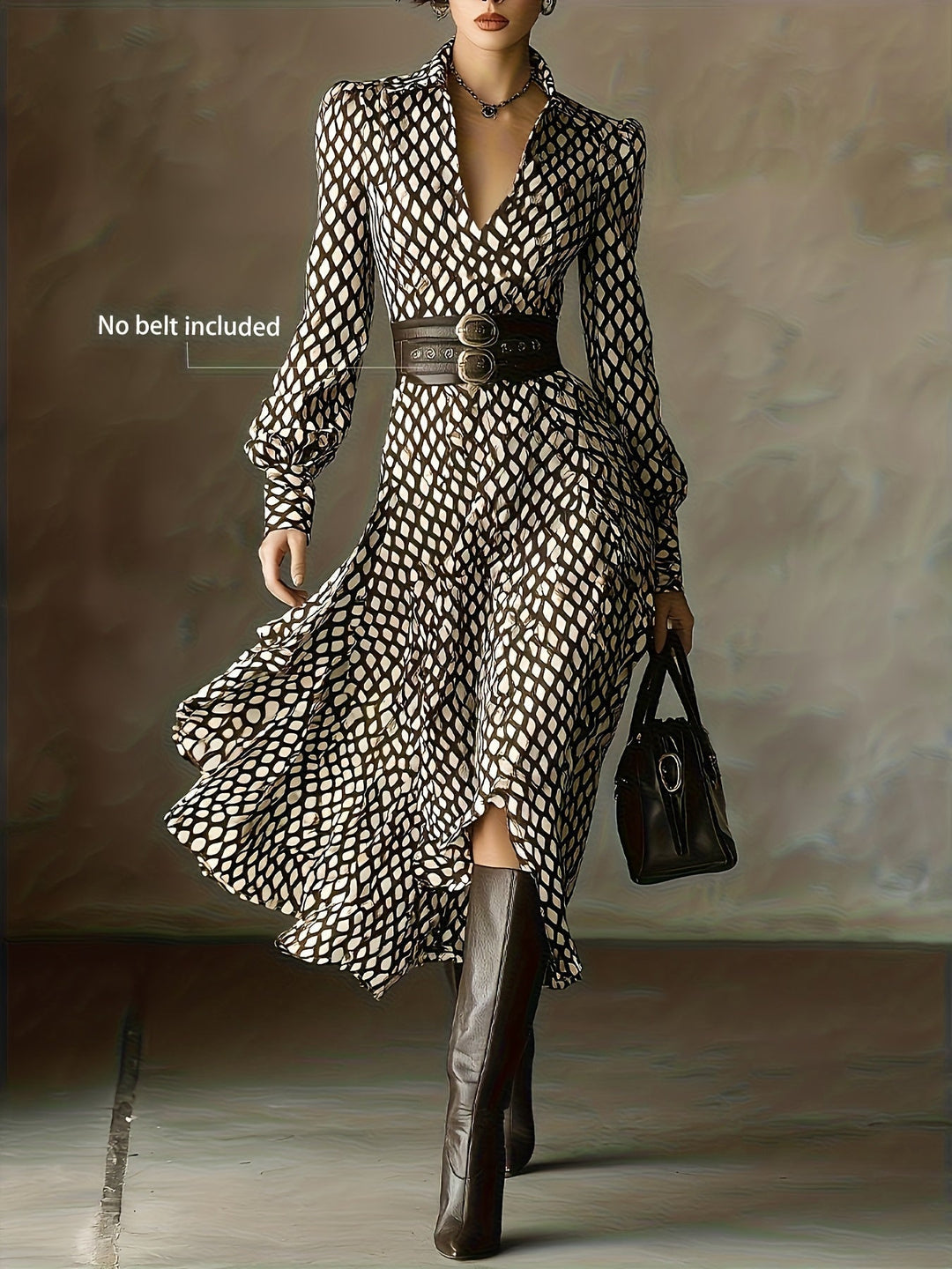 Women's Vintage Rhombus Print Dress Short Sleeve A-Line Casual