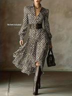 Women's Vintage Rhombus Print Dress Short Sleeve A-Line Casual