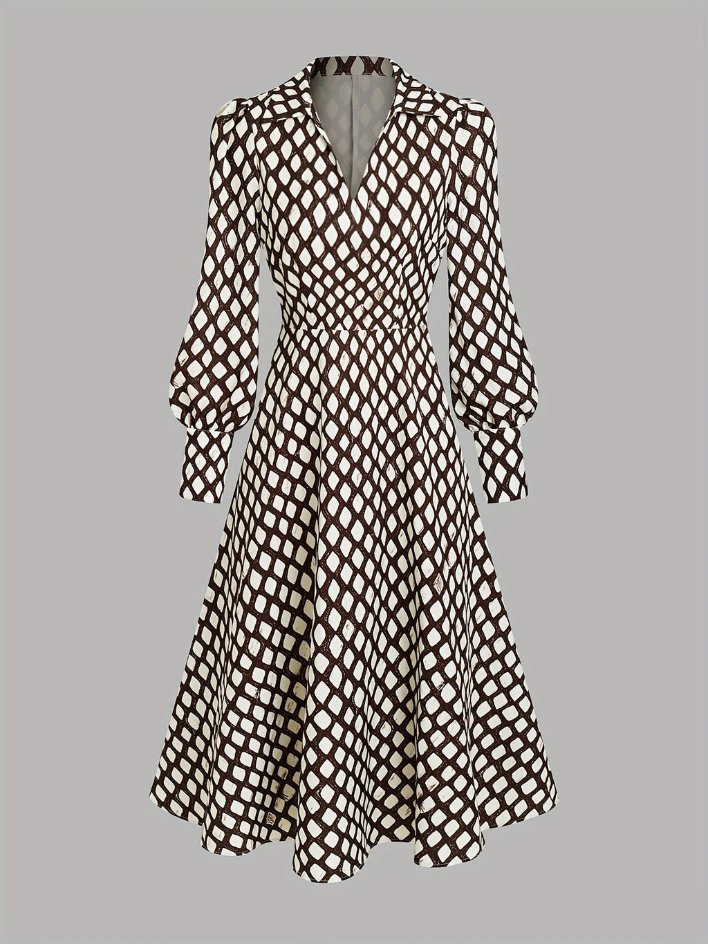 Women's Vintage Rhombus Print Dress Short Sleeve A-Line Casual