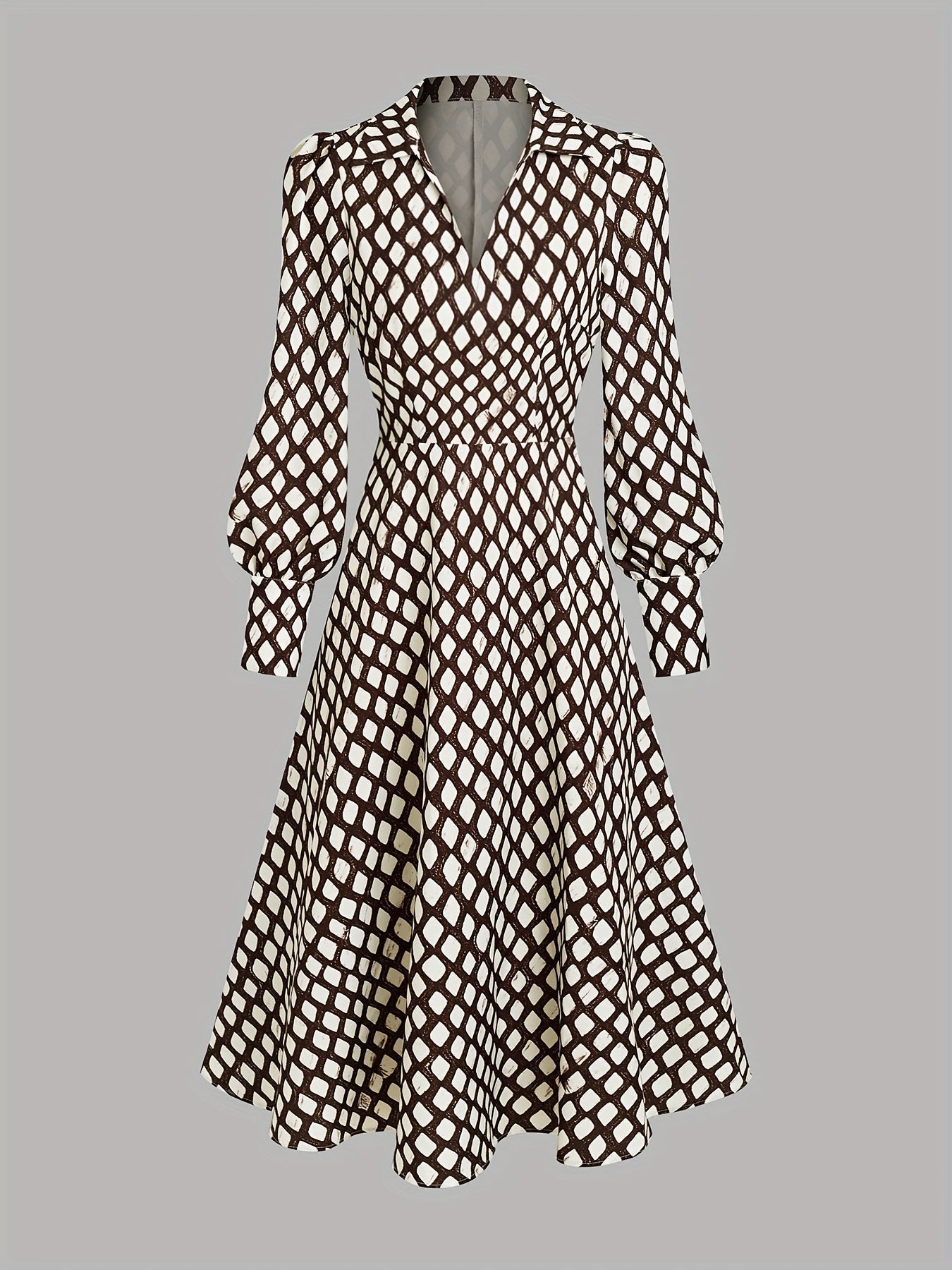 Women's Vintage Rhombus Print Dress Short Sleeve A-Line Casual