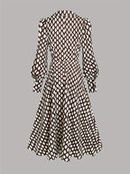 Women's Vintage Rhombus Print Dress Short Sleeve A-Line Casual