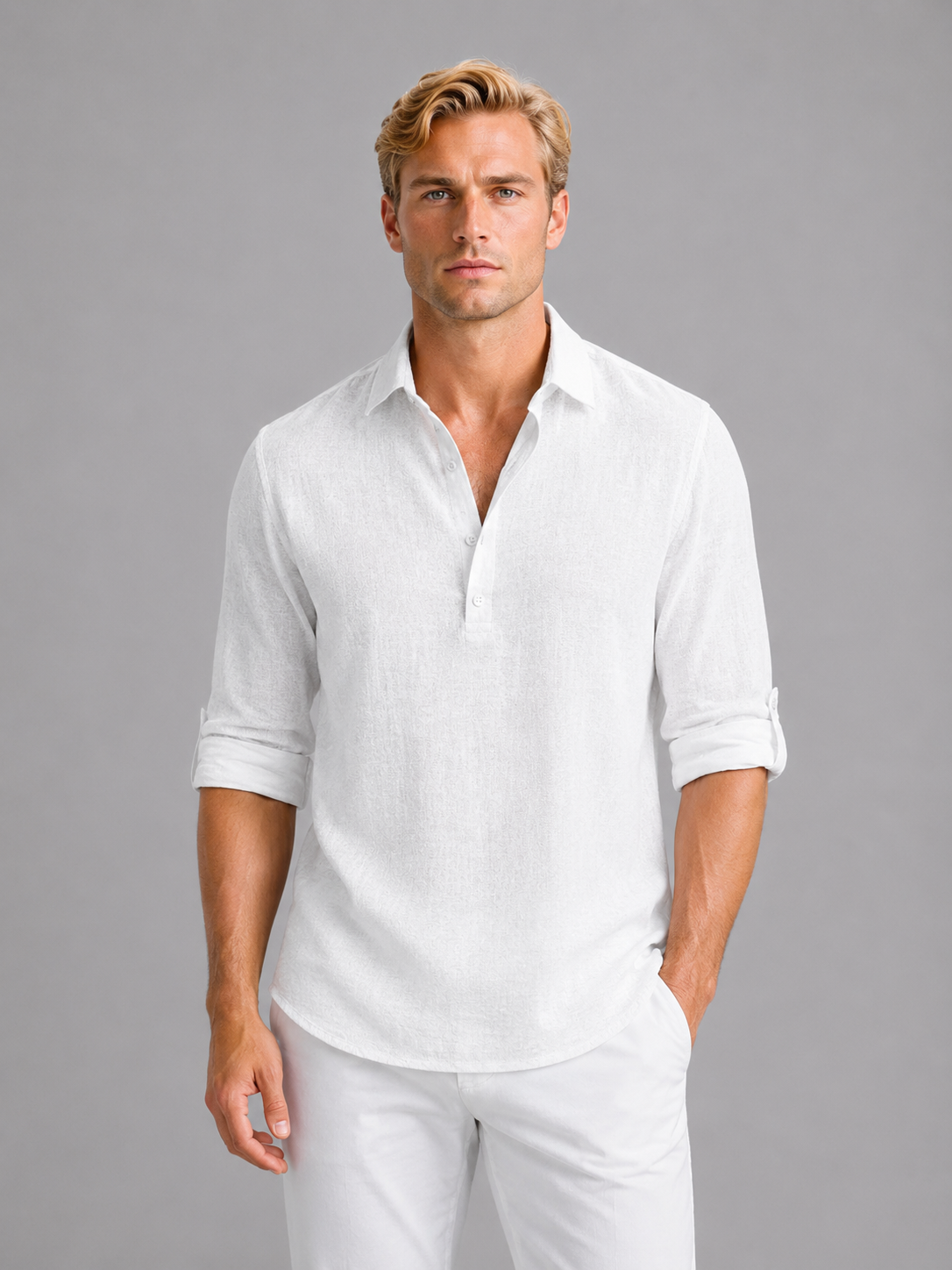 Percival | Men's Linen Look Long Sleeve Shirt