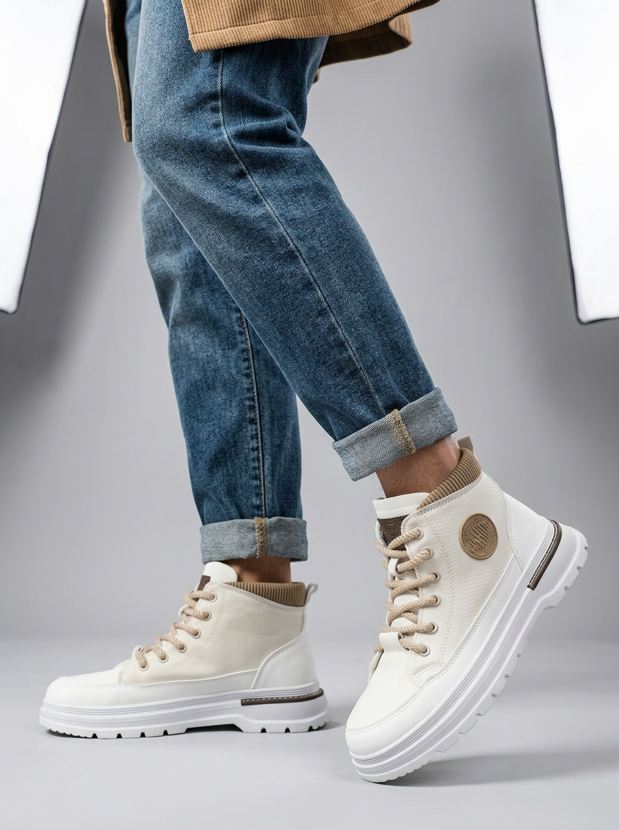 Mens High Top Shoes Lace Up Platform Chunky Sole Streetwear Sneakers