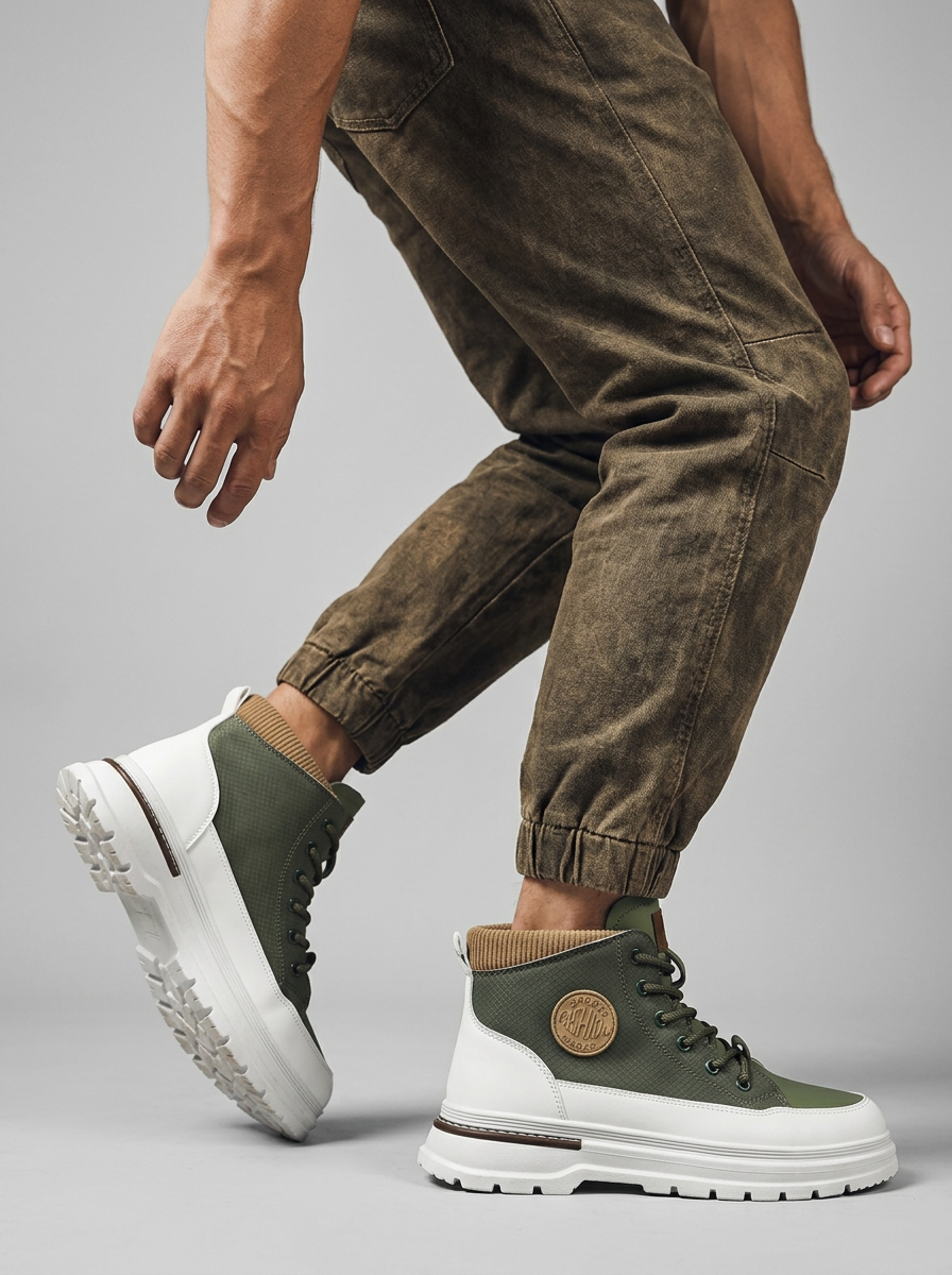 Mens High Top Shoes Lace Up Platform Chunky Sole Streetwear Sneakers